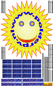 Example of cut-out (full digital version 157 kB) with sunny base, 2 types of solar panels and profiles for mounting the panels. GIF-file available on request (polderjongen@freeler.nl), for free. Design © 2004 by the webmaster.